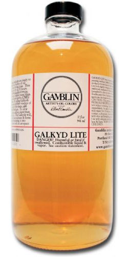Gamblin G02032 Galkyd Lite Resin Medium 32oz, Medium viscosity and fast dry, Similar to Galkyd except that it has a lower viscosity and will leave brush strokes in thicker layers, Thins with mineral spirits, Dimensions 3.50