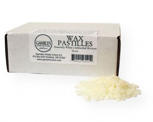 Gamblin G03001 Wax Pastilles; Small beads of naturally white, unbleached beeswax; 16 oz; Shipping Weight 1.35 lbs; Shipping Dimensions 5.00 x 7.75 x 2.75 inches; UPC 729911030011 (GAMBLIN-G03001 PAINTING)