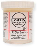 Gamblin G03004 Cold Wax Medium; 4 oz jar; A soft paste formulated to knife consistency that makes oil colors thicker and with a more matte finish; Use a small amount to make other Gamblin mediums more matte;  Can also be used to matte the surface of finished paintings and may be buffed to a satin sheen, if desired; UPC 729911030042 (G03004 G-03004 WAX-G03004 MEDIUM-G03004 GAMBLING03004 GAMBLIN-G03004) 