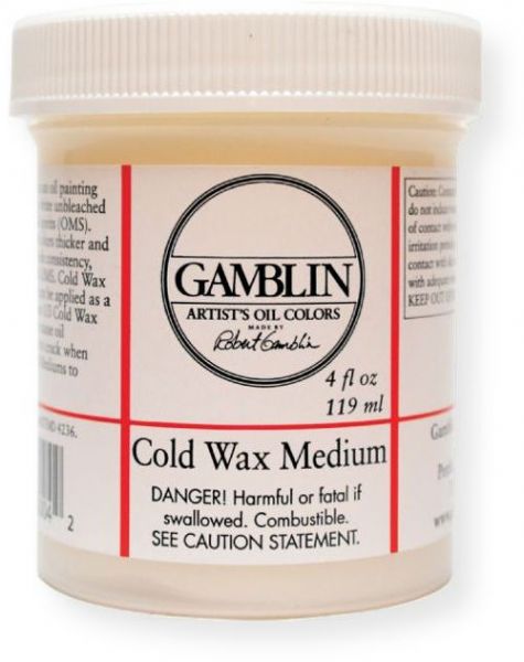 Gamblin G03004 Cold Wax Medium; 4 oz jar; A soft paste formulated to knife consistency that makes oil colors thicker and with a more matte finish; Use a small amount to make other Gamblin mediums more matte;  Can also be used to matte the surface of finished paintings and may be buffed to a satin sheen, if desired; UPC 729911030042 (G03004 G-03004 WAX-G03004 MEDIUM-G03004 GAMBLING03004 GAMBLIN-G03004)
