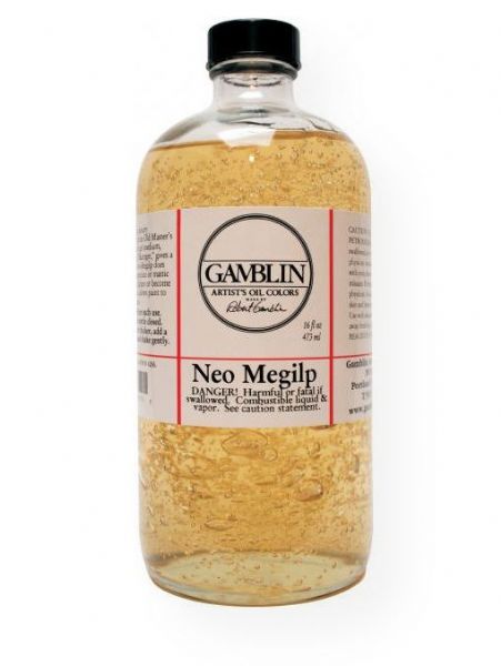 Gamblin G03516 Neo-Megilp 16oz; Medium viscosity and medium dry; Gives body to paint and decreases viscosity while suspending and supporting paint in a soft, silky gel; This product can be used to produce a luminous Turner-like effect; Will not darken or brittle, and allows paint to be workable for hours; Shipping Weight 1.00 lb; Shipping Dimensions 3.00 x 3.00 x 6.75 inches; UPC 729911035160 (GAMBLIN-G03516 GAMBLIN03516 GAMBLIN-03516 PAINTING)