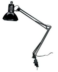 Alvin G2540-D Swing-arm lamp, Black, Ventilated 6.5in diameter metal shade with double baffle to reduce glare, Spring-balanced arm locks securely in any position with a 32in extension, Two-way mounting clamp for tables up to 2in thick, Takes up to a 100w bulb which is sold separately, UPC 088354951858, Harmonized Code 0009405200000 (G2540B G2540 G-2540B G25-40B)