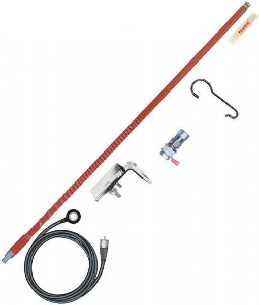 Firestik Model FG4648-R 4 Foot No Ground Plane CB Single Mirror Mount Antenna Kit in Red; Designed for Fiberglass Vehicles, Motorcycles, ATV's; Complete with Tuenable Tip Antenna; Mount, and 17' Of Matched NGP Cable; UPC 716414310818 (4 FOOT CB SINGLE MIRROR MOUNT ANTENNA KIT RED FIRESTIK-FG4648-R FIRESTIK FG4648-R FIRESTIKFG4648R)