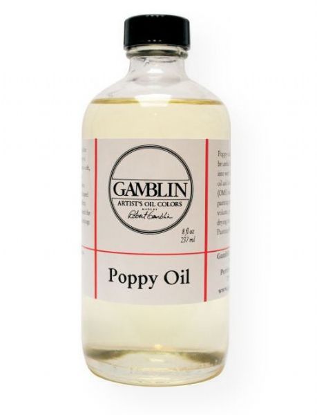 Gamblin 08088 Poppy Oil 8oz; Medium viscosity and slow dry; This medium's slow drying time may be useful for painters using wet into wet techniques; Or add to oil painting mediums to slow their drying time too; 8 oz; Shipping Weight 0.87 lb; Shipping Dimensions 2.25 x 2.25 x 5.50 inches; UPC 729911080887 (GAMBLIN08088 GAMBLIN-08088 PAINTING)