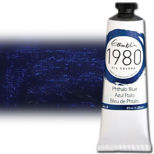 Gamblin 7530 Oil Color Paint, 1980, Phthalo Blue, 37ml; Gamblin 1980 Oil Colors offer artists true color, real value, and a better student grade paint, all handcrafted here in America; These paints allow artists to use color and texture without hesitation or reservation; Phthalo Blue; 37ml tube; Dimensions 4.00