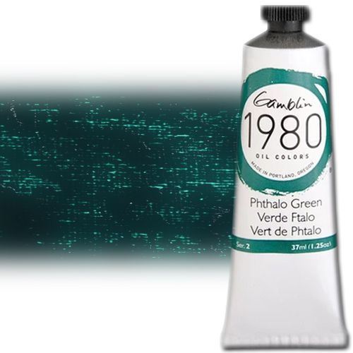 Gamblin 7540 Oil Color Paint, 1980, Phthalo Green, 37ml; Gamblin 1980 Oil Colors offer artists true color, real value, and a better student grade paint, all handcrafted here in America; These paints allow artists to use color and texture without hesitation or reservation; Phthalo Green; 37ml tube; Dimensions 4.00