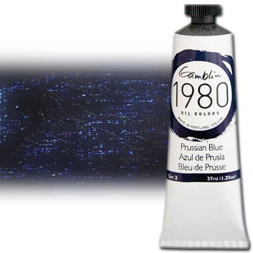 Gamblin 7560 Oil Color Paint, 1980, Prussian Blue, 37ml; Gamblin 1980 Oil Colors offer artists true color, real value, and a better student grade paint, all handcrafted here in America; These paints allow artists to use color and texture without hesitation or reservation; Prussian Blue; 37ml tube; Dimensions 4.00