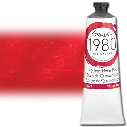 Gamblin 7590 Oil Color Paint, 1980, Quinacridone Red, 37ml; Gamblin 1980 Oil Colors offer artists true color, real value, and a better student grade paint, all handcrafted here in America; These paints allow artists to use color and texture without hesitation or reservation; Quinacridone Red; 37ml tube; Dimensions 4.00