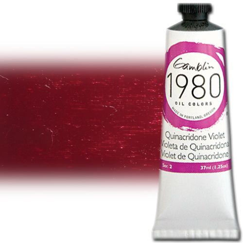 Gamblin 7595 Oil Color Paint, 1980, Quinacridone Violet, 37ml; Gamblin 1980 Oil Colors offer artists true color, real value, and a better student grade paint, all handcrafted here in America; These paints allow artists to use color and texture without hesitation or reservation; Quinacridone Violet; 37ml tube; Dimensions 4.00