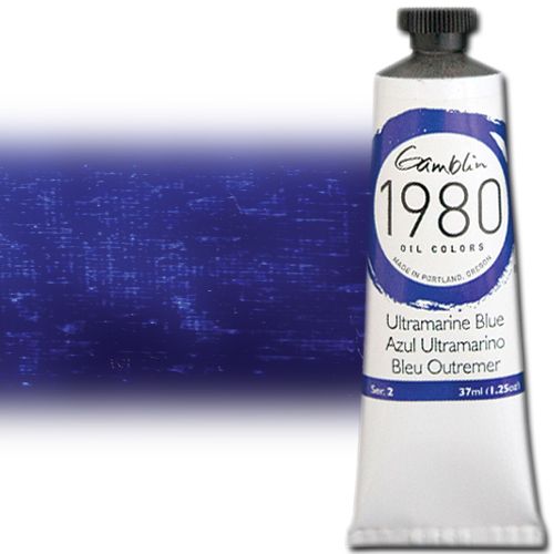 Gamblin 7700 Oil Color Paint, 1980, Ultramarine Blue, 37ml; Gamblin 1980 Oil Colors offer artists true color, real value, and a better student grade paint, all handcrafted here in America; These paints allow artists to use color and texture without hesitation or reservation; Ultramarine Blue; 37ml tube; Dimensions 4.00