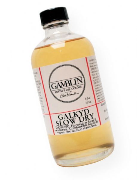 Gamblin G02508 Galkyd Slow Drying 8 oz; Low viscosity and slow dry; This product is formulated for its strength and flexibility and can keep the surface of oil paintings open for approximately three days; Good choice for painters who blend or work wet into wet; Do not dilute; Shipping Weight 0.84 lb; Shipping Dimensions 2.25 x 2.25 x 5.5 in; UPC 729911025086 (GAMBLING02508 GAMBLIN-G02508 PAINTING)