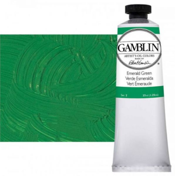 Gamblin G1270, Artists' Grade Oil Color 37ml Emerald Green; Professional quality, alkyd oil colors with luscious working properties; No adulterants are used so each color retains the unique characteristics of the pigments, including tinting strength, transparency, and texture; Fast Matte colors give painters a palette of oil colors that dry to a matte surface in 18 hours; Dimensions 1.00