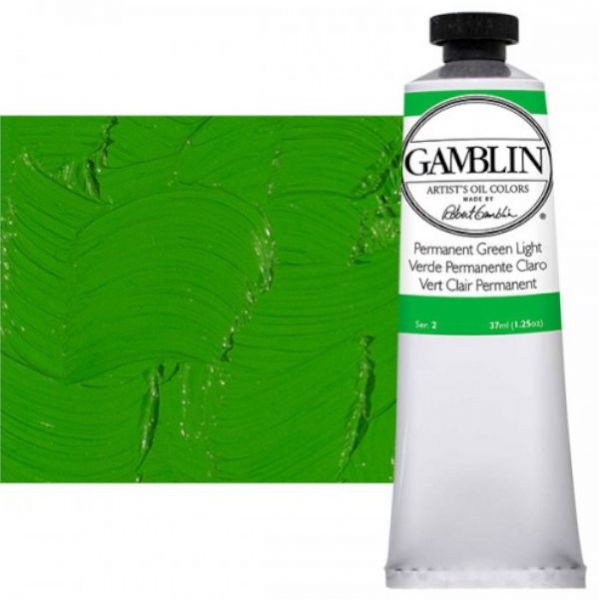 Gamblin G1500, Artists' Grade Oil Color 37ml Permanent Green Light; Professional quality, alkyd oil colors with luscious working properties; No adulterants are used so each color retains the unique characteristics of the pigments, including tinting strength, transparency, and texture; Fast Matte colors give painters a palette of oil colors that dry to a matte surface in 18 hours; Dimensions 1.00
