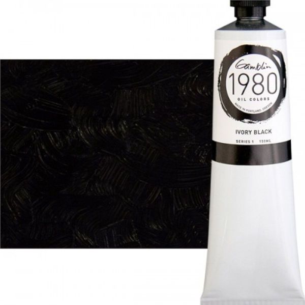 Gamblin G6360, 1980 Oil Color Paint Ivory Black 150ml; The Gamblin's 1980 oil colors paint are made with pure pigments, the finest refined linseed oil and real value; This line of student grade oil paint offers artists true colors and a smooth application; Instead of a homogenized texture or muddy color mixtures; Dimensions 6.5