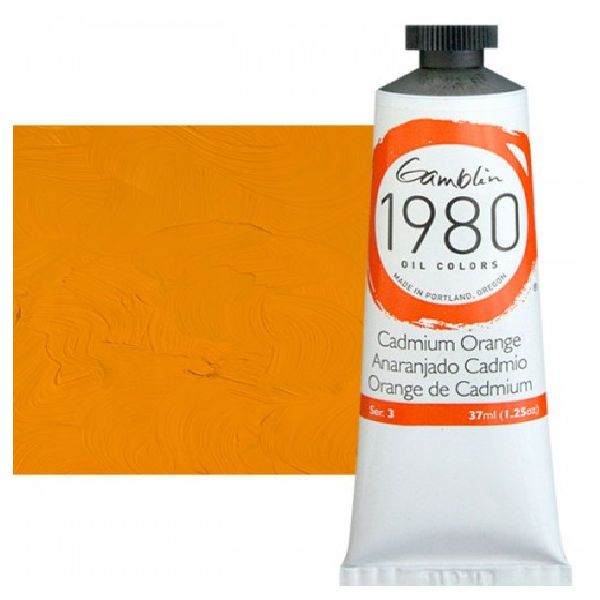 Gamblin G7120, 1980 Oil Color Paint Cadmium Orange 37ml; The Gamblin's 1980 oil colors paint are made with pure pigments, the finest refined linseed oil and real value; This line of student grade oil paint offers artists true colors and a smooth application; Instead of a homogenized texture or muddy color mixtures; Dimensions 4
