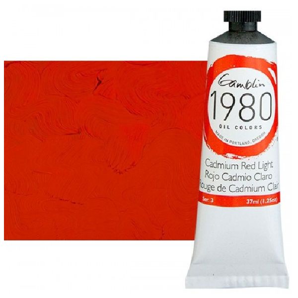 Gamblin G7140, 1980 Oil Color Paint Cadmium Red Light 37ml; The Gamblin's 1980 oil colors paint are made with pure pigments, the finest refined linseed oil and real value; This line of student grade oil paint offers artists true colors and a smooth application; Instead of a homogenized texture or muddy color mixtures; Dimensions 4