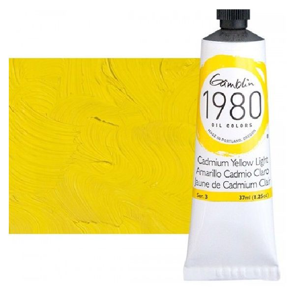 Gamblin G7170, 1980 Oil Color Paint Cadmium Yellow Light 37ml; The Gamblin's 1980 oil colors paint are made with pure pigments, the finest refined linseed oil and real value; This line of student grade oil paint offers artists true colors and a smooth application; Instead of a homogenized texture or muddy color mixtures; Dimensions 4