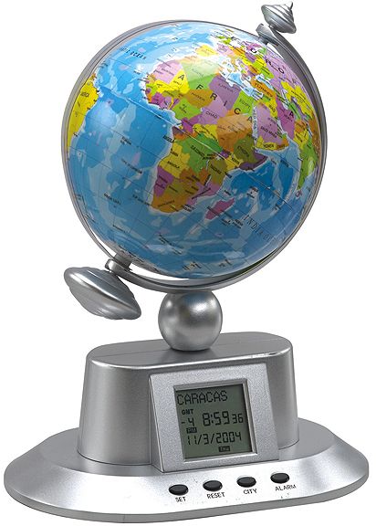 Excalibur GB12 Mini World Time Globe, Current time anywhere in the world, Telephone codes-any city instantly, Average temperature-any location in any month, large readable LCD screen, Stands on a stunning gold-tone base, LCD screen displays the key facts on hundreds of cities around the world (GB-12 GB 12) 