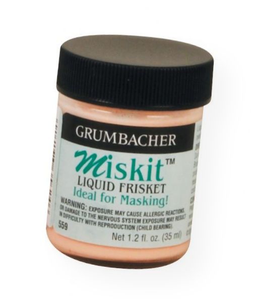 Grumbacher GB559 Miskit Miskit Liquid Frisket; Easily removable masking fluid with color indicator; Used for watercolor, photo retouching, and airbrushing; 35ml/1.2 fl oz; Shipping Weight 0.14 lb; Shipping Dimensions 1.5 x 1.5 x 2.12 in; UPC 014173356246 (GRUMBACHERGB559 GRUMBACHER-GB559 MISKIT-GB559 GB559 ARTWORK)