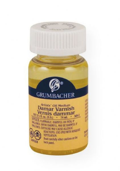 Grumbacher GB5692 Damar Varnish 74ml; Pure gum damar processed by a special Grumbacher method; Clear and transparent; A moderately high gloss final varnish for oil paintings; Shipping Weight 0.19 lb; Shipping Dimensions 1.62 x 1.62 x 3.38 in; UPC 014173356376 (GRUMBACHERGB5692 GRUMBACHER-GB5692 GRUMBACHER/GB5692 ARTWORK)