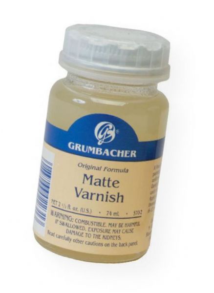 Grumbacher GB5702 Matte Varnish; Excellent matte protective varnish for oil paintings; Dries transparent; Provides a uniformly matte surface especially suited for pale works; Formulated from Damar varnish and beeswax; 74ml/2.5 oz; Shipping Weight 0.35 lb; Shipping Dimensions 1.88 x 1.88 x 3.38 in; UPC 014173356390 (GRUMBACHERGB5702 GRUMBACHER-GB5702 GRUMBACHER/GB5702 ARTWORK)