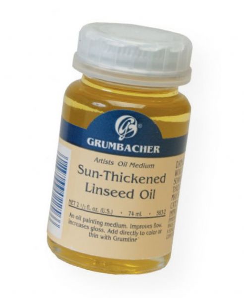 Grumbacher GB5832 Sun-Thickened Linseed Oil; A heavy bodied purified linseed oil; For use in preparing oil painting mediums; Lends an enamel-like quality to color; 74ml/2.5 oz; Shipping Weight 0.19 lb; Shipping Dimensions 1.88 x 1.88 x 3.38 in; UPC 014173356512 (GRUMBACHERGB5832 GRUMBACHER-GB5832 GB5832 ARTWORK)
