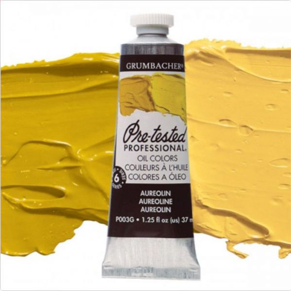 Grumbacher GBP003GB Pre Tested, Artists' Oil Color Paint 37ml Aureolin; The Paint comes with rich, creamy texture combined with a wide range of vibrant colors; Each color is comprised of pure pigments and refined linseed oil, tested several times throughout the manufacturing process; The result is consistently smooth, brilliant color with excellent performance and permanence; Dimensions 3.25