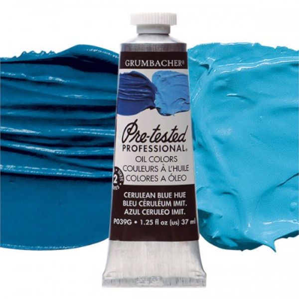 Grumbacher GBP039GB Pre-Tested Artists' Oil Color Paint 37ml Cerulean Blue Hue; The Paint comes with rich, creamy texture combined with a wide range of vibrant colors; Each color is comprised of pure pigments and refined linseed oil, tested several times throughout the manufacturing process; The result is consistently smooth, brilliant color with excellent performance and permanence; Dimensions 3.25