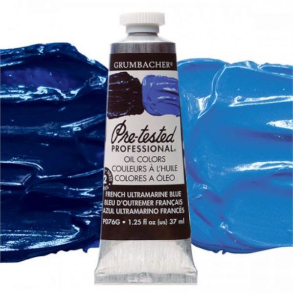 Grumbacher GBP076GB Pre-Tested Artists' Oil Color Paint 37ml French Ultramarine Blue; The Paint comes with rich, creamy texture combined with a wide range of vibrant colors; Each color is comprised of pure pigments and refined linseed oil, tested several times throughout the manufacturing process; The result is consistently smooth, brilliant color with excellent performance and permanence; Dimensions 3.25