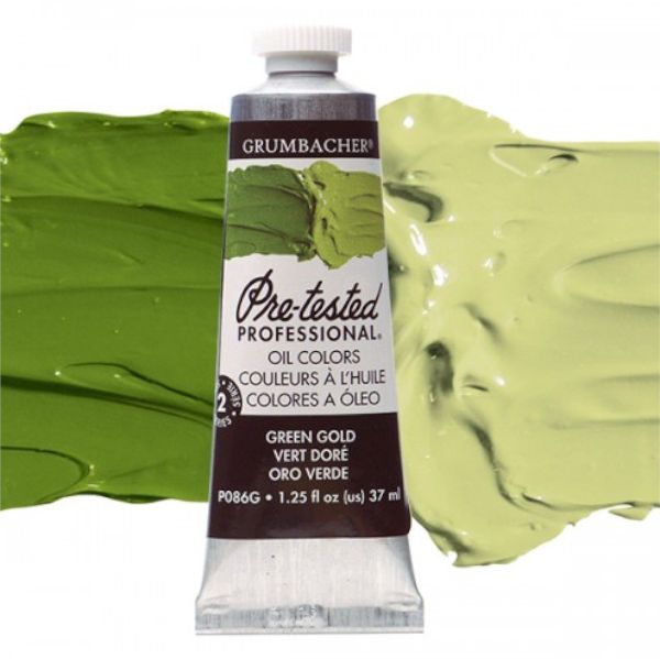 Grumbacher GBP086GB Pre-Tested Artists' Oil Color Paint 37ml Green Gold Hue; The Paint comes with rich, creamy texture combined with a wide range of vibrant colors; Each color is comprised of pure pigments and refined linseed oil, tested several times throughout the manufacturing process; The result is consistently smooth, brilliant color with excellent performance and permanence; Dimensions 3.25
