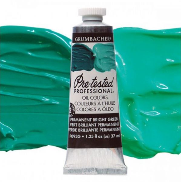 Grumbacher GBP093GB Pre-Tested Artists' Oil Color Paint 37ml Perm Bright Green; The Paint comes with rich, creamy texture combined with a wide range of vibrant colors; Each color is comprised of pure pigments and refined linseed oil, tested several times throughout the manufacturing process; The result is consistently smooth, brilliant color with excellent performance and permanence; Dimensions 3.25