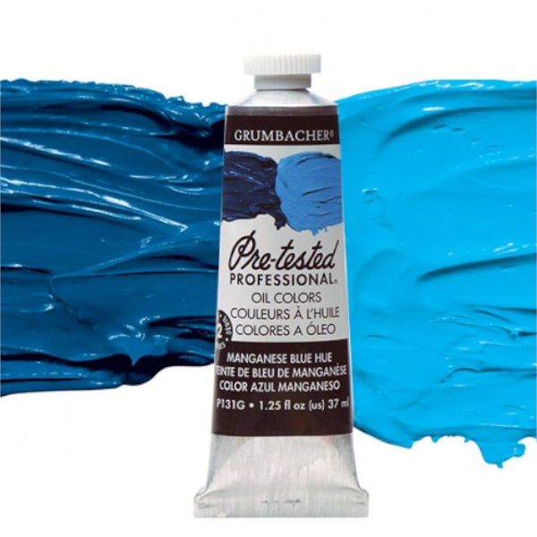 Grumbacher GBP131GB Pre-Tested Artists' Oil Color Paint 37ml Manganese Blue; The Paint comes with rich, creamy texture combined with a wide range of vibrant colors; Each color is comprised of pure pigments and refined linseed oil, tested several times throughout the manufacturing process; The result is consistently smooth, brilliant color with excellent performance and permanence; Dimensions 3.25