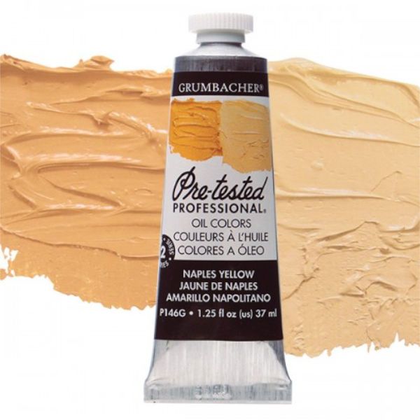 Grumbacher GBP146GB Pre-Tested Artists' Oil Color Paint 37ml Naples Yellow Hue; The Paint comes with rich, creamy texture combined with a wide range of vibrant colors; Each color is comprised of pure pigments and refined linseed oil, tested several times throughout the manufacturing process; The result is consistently smooth, brilliant color with excellent performance and permanence; Dimensions 3.25