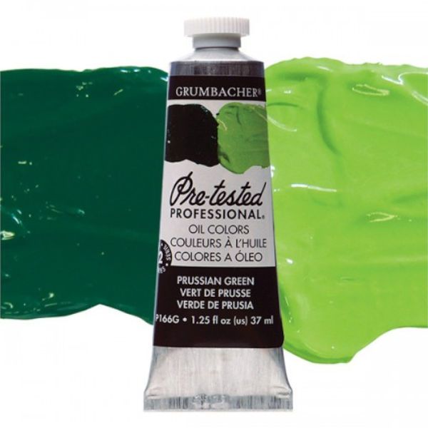 Grumbacher GBP166GB Pre-Tested Artists' Oil Color Paint 37ml Prussian Green; The Paint comes with rich, creamy texture combined with a wide range of vibrant colors; Each color is comprised of pure pigments and refined linseed oil, tested several times throughout the manufacturing process; The result is consistently smooth, brilliant color with excellent performance and permanence; Dimensions 3.25