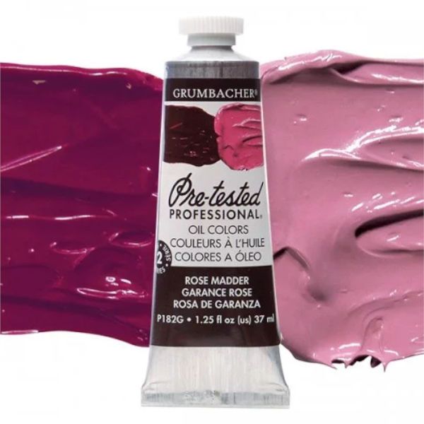 Grumbacher GBP182GB Pre-Tested Artists' Oil Color Paint 37ml Rose Madder Hue; The Paint comes with rich, creamy texture combined with a wide range of vibrant colors; Each color is comprised of pure pigments and refined linseed oil, tested several times throughout the manufacturing process; The result is consistently smooth, brilliant color with excellent performance and permanence; Dimensions 3.25