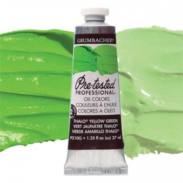 Grumbacher GBP210GB Pre-Tested Artists' Oil Color Paint 37ml Phthalo Yellow Green; The Paint comes with rich, creamy texture combined with a wide range of vibrant colors; Each color is comprised of pure pigments and refined linseed oil, tested several times throughout the manufacturing process; The result is consistently smooth, brilliant color with excellent performance and permanence; Dimensions 3.25