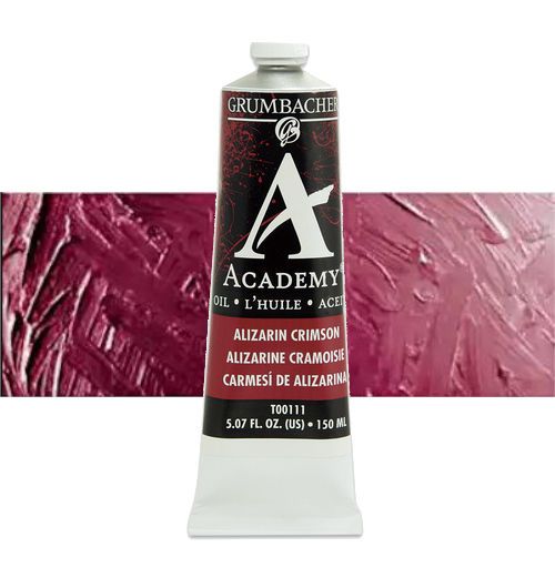 Grumbacher GBT00111 Academy Oil Paint, 150 ml, Alizarin Crimson; Quality oil paint produced in the tradition of the old masters; Features an ASTM lightfast; The wide range of rich, vibrant colors has been popular with artists for generations; 150ml tube; Transparency rating: T=transparent; Dimensions 2.00
