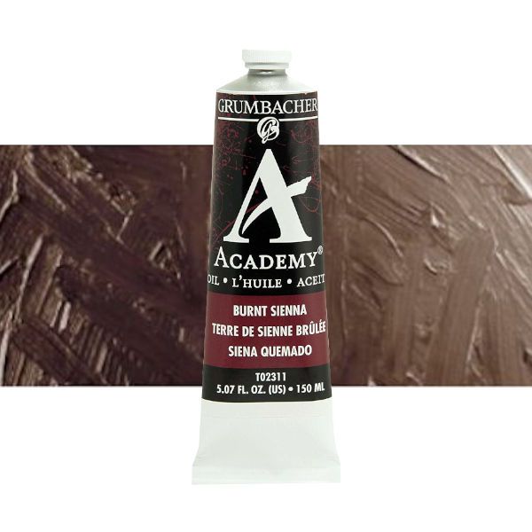 Grumbacher GBT02311 Academy Oil Paint, 150 ml, Burnt Sienna; Quality oil paint produced in the tradition of the old masters; Features an ASTM lightfast; The wide range of rich, vibrant colors has been popular with artists for generations; 150ml tube; Transparency rating: T=transparent; Dimensions 2.00