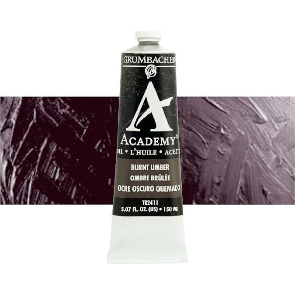 Grumbacher GBT02411 Academy Oil Paint, 150 ml, Burnt Umber; Quality oil paint produced in the tradition of the old masters; Features an ASTM lightfast; The wide range of rich, vibrant colors has been popular with artists for generations; 150ml tube; Transparency rating: T=transparent; Dimensions 2.00