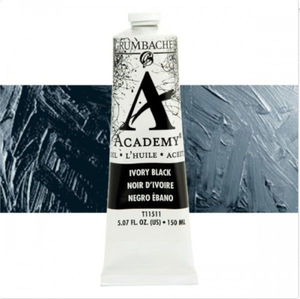 Grumbacher GBT11511 Academy Oil Paint, 150 ml, Ivory Black; Quality oil paint produced in the tradition of the old masters; Features an ASTM lightfast; The wide range of rich, vibrant colors has been popular with artists for generations; 150ml tube; Transparency rating: T=transparent; Dimensions 2.00