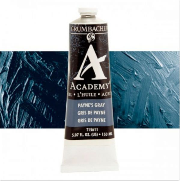 Grumbacher GBT15611 Academy Oil Paint, 150 ml, Payne's Gray; Quality oil paint produced in the tradition of the old masters; Features an ASTM lightfast; The wide range of rich, vibrant colors has been popular with artists for generations; 150ml tube; Transparency rating: T=transparent; Dimensions 2.00