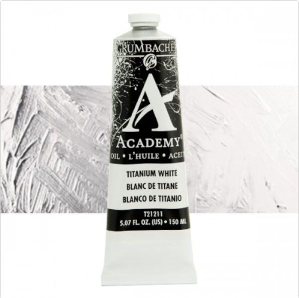 Grumbacher GBT21211 Academy Oil Paint, 150 ml, Titanium White; Quality oil paint produced in the tradition of the old masters; Features an ASTM lightfast; The wide range of rich, vibrant colors has been popular with artists for generations; 150ml tube; Transparency rating: T=transparent; Dimensions 2.00