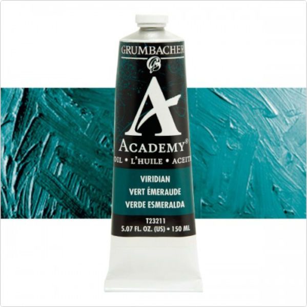Grumbacher GBT23211 Academy Oil Paint, 150 ml, Viridian Hue; Quality oil paint produced in the tradition of the old masters; Features an ASTM lightfast; The wide range of rich, vibrant colors has been popular with artists for generations; 150ml tube; Transparency rating: T=transparent; Dimensions 2.00