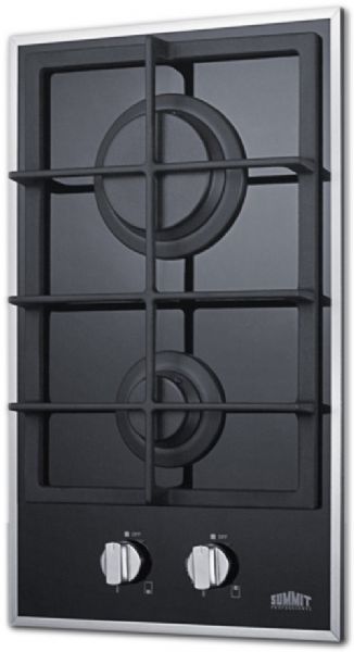 Summit GC2BGL Gas-On-Glass Cooktop With Sealed Burners And Cast Iron Grates, 2-Burner; Designed for built-in installation, cutout dimensions 2.5