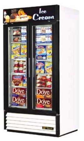True GDM-35F Glass Door Freezers Merchandiser, 2 Swing Doors, 35 Cu.Ft., 8 Shelves, 1 HP, 9.5 Amps (GDM 35F GDM35F)