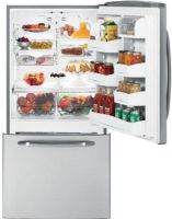 GE General Electric GDSL3KCYLS Bottom Freezer Refrigerator, 22.7 cu. ft. Total Capacity, 16.3 cu. ft. Fresh Food Capacity, 6.5 cu. ft. Freezer Capacity, Electronic Upfront Temperature Controls, 4 Glass Cabinet Shelves, 4 Split Cabinet Shelves - Adjustable, 4 Cabinet Shelves - Spillproof, 2 Adjustable Humidity Crisper Drawers, Clear Snack Drawer, 1 Snugger Clip, Integrated Factory-Installed Icemaker & Bin, Clean Steel Finish (GDSL3KCYLLS GDSL 3KCYLLS GDSL-3KCYLLS GDSL3KCYL-LS GDSL3KCY LS) 