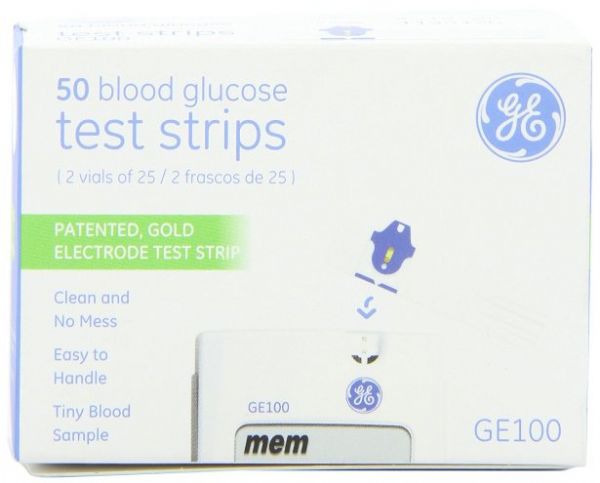 General Electric GE100TS Testing Strips (2 vials of 25) 50 strips; Injection molding test strips make the quality very stable; Noble Metal Electrode Strip and Proprietary GOD Technology (Non-PQQ Technology) offers very accurate results; Only a tiny sample required; Weight 0.5 Lbs; UPC 883489000750 (GE100TS)