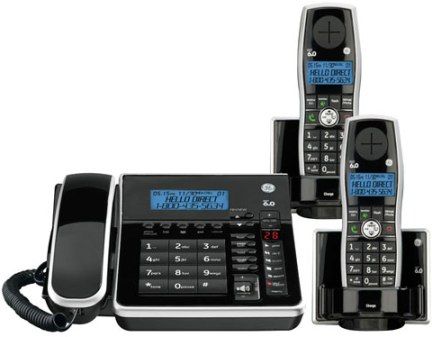 GE General Electric GE28871FE3 Dect 6.0 Black Corded Base Phone with Caller ID, Digital Answering System,and 2 Cordless Accessory Handsets, Caller ID, call waiting caller ID, 30# Caller ID memory, 50# Phonebook, Enlarged base keypad, Handset and base speakerphones, Call indicator, 20 Ringtones, Handset and base display, Base speakerphone, Speakerphone volume control, Base keypad (GE-28871FE3 GE 28871FE3)