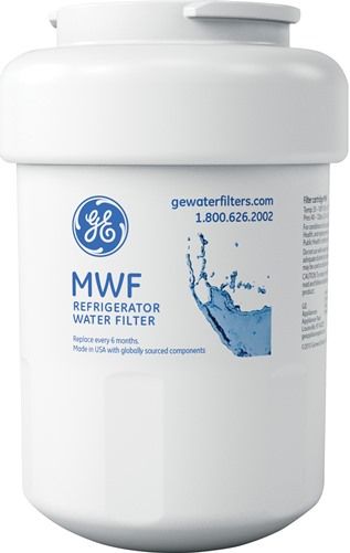 GE General Electric MWFP model MWF Refrigerator Water Filter: New and improved MWF filter available after September 3, 2013; Exclusive advanced filtration; Tested and verified to filter 5 trace pharmaceuticals including ibuprofen, progesterone, atenolol, trimethoprim, and fluoxetine; NSF certified to filter contaminants such as cysts, lead, mercury, asbestos, and select pesticides and chemicals (GEMWFP GE-MWFP)