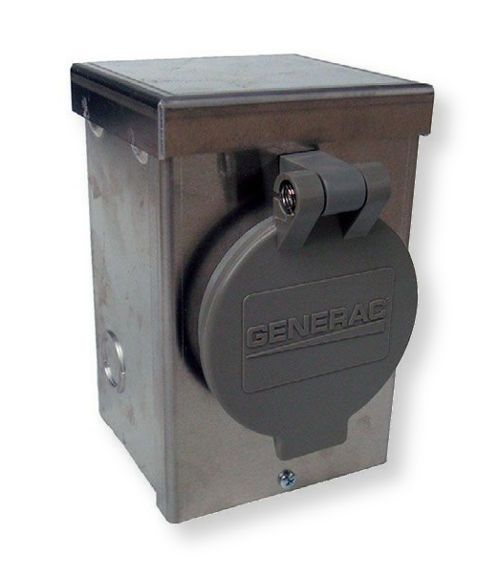 Generac 6346 30-Amp 120 or 240-Volt Raintight Aluminum Power Inlet Box with Front Spring-Loaded Flip Lid; UPC 696471063462 (GENERAC6346 GENERAC-6346 GENERAC-63-46  GENERAC 63 46 GENERAC 6346  GENERAC/6346)